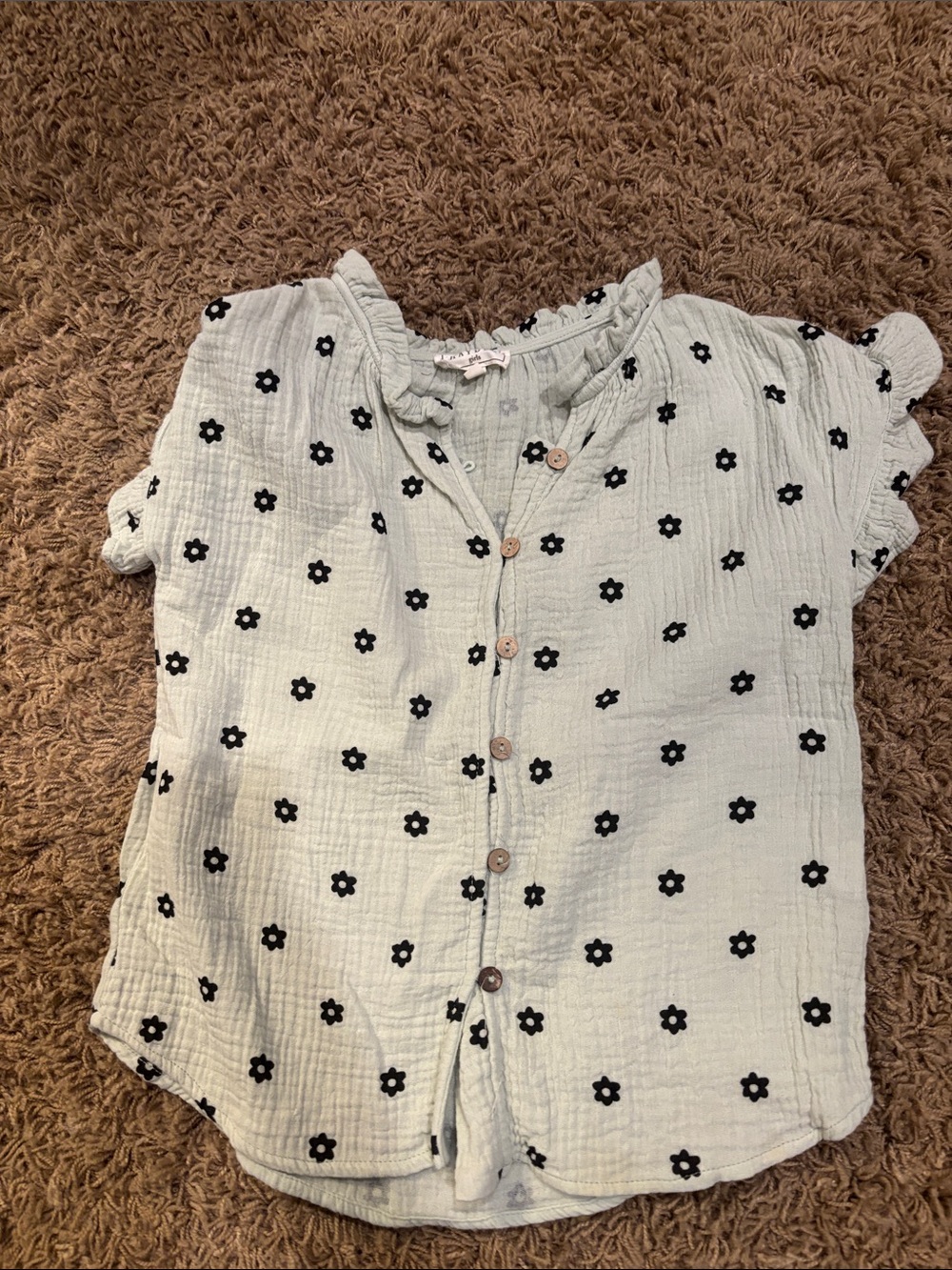 Hayden Girls Light Mint Short Sleeve Button-Front Top with Black Floral